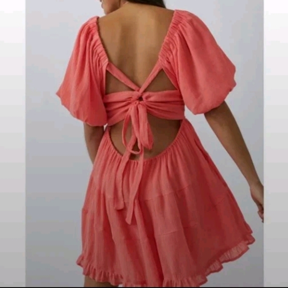 Free People NWT Perfect Day Cotton Tiered Minidress Pink Watermelon Size Medium - Picture 3 of 12